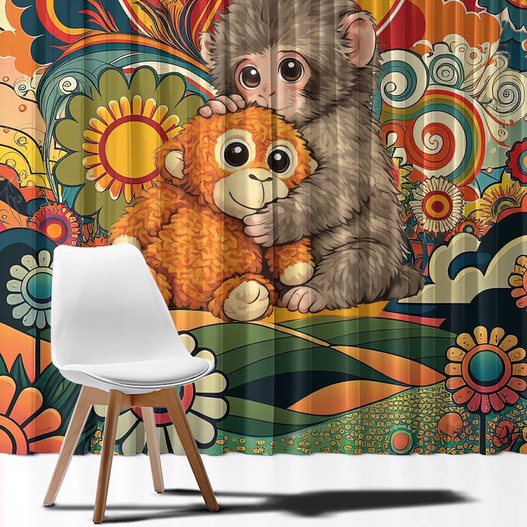 Baby Monkey Punch Window Curtain Retro 70S Hippie Style Groovy Spring
