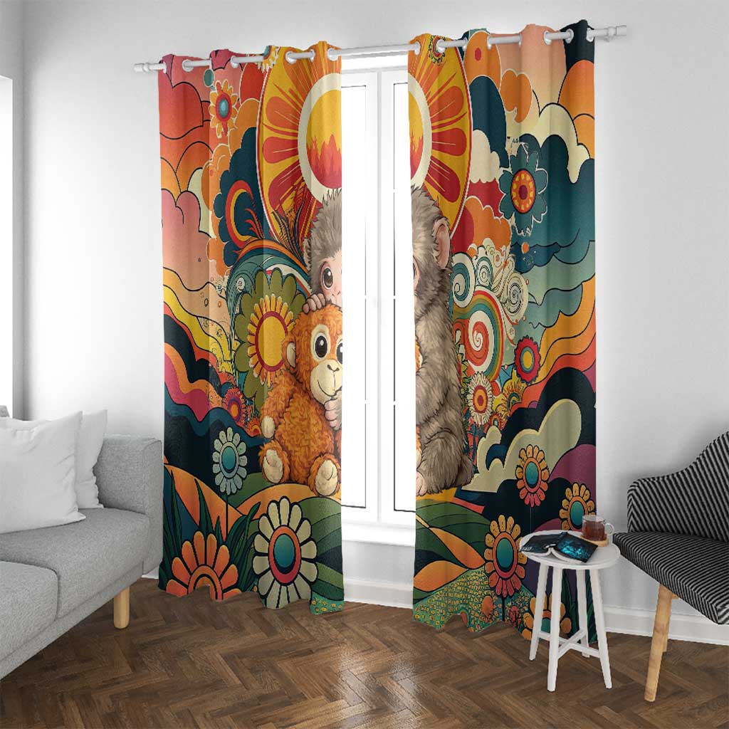 Baby Monkey Punch Window Curtain Retro 70S Hippie Style Groovy Spring