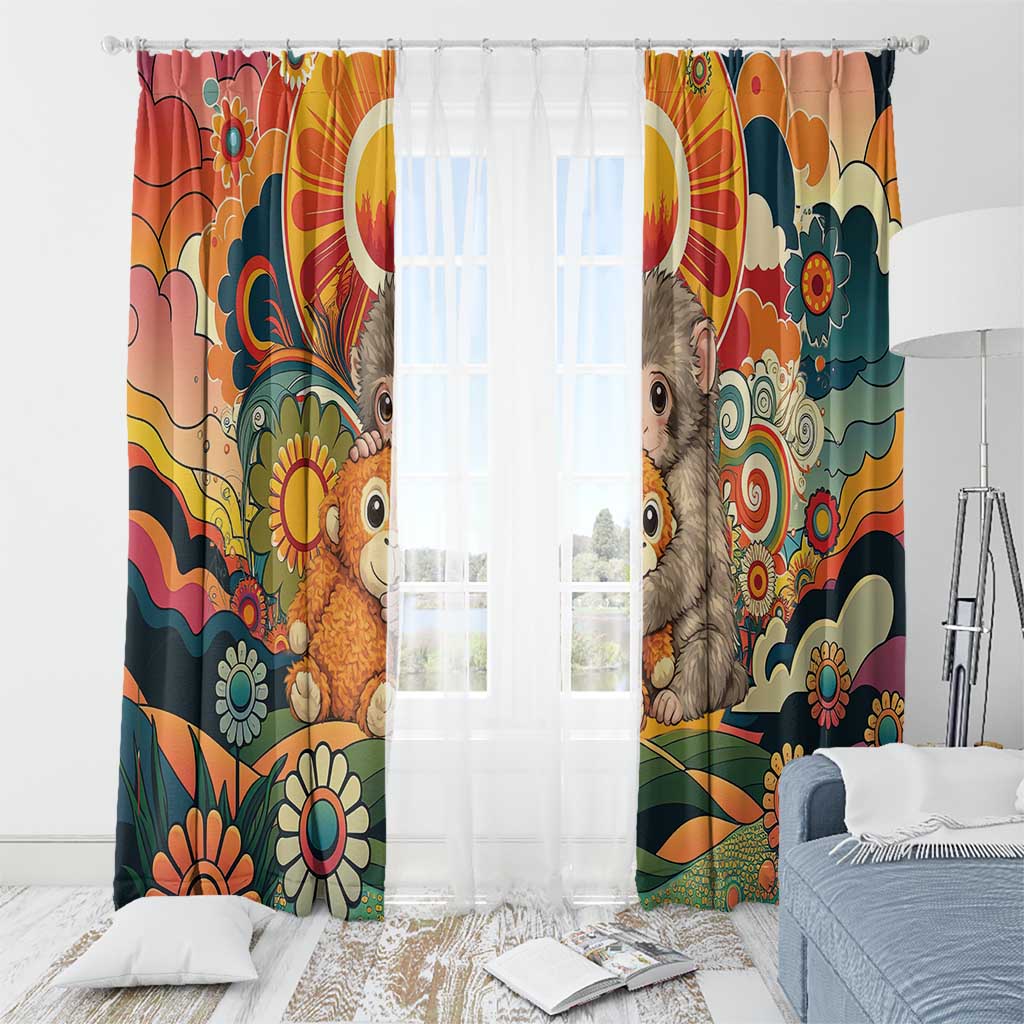 Baby Monkey Punch Window Curtain Retro 70S Hippie Style Groovy Spring