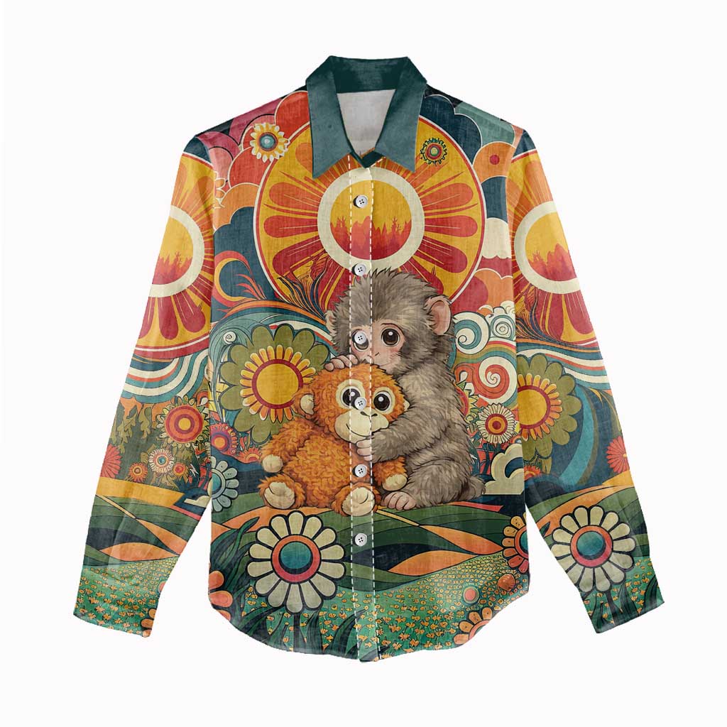 Baby Monkey Punch Women Casual Shirt Retro 70S Hippie Style Groovy Spring