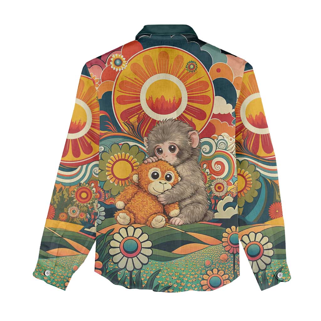 Baby Monkey Punch Women Casual Shirt Retro 70S Hippie Style Groovy Spring