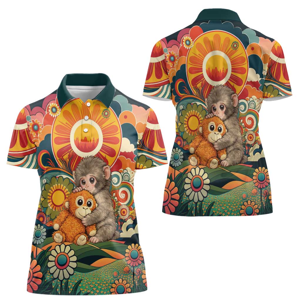 Baby Monkey Punch Women Polo Shirt Retro 70S Hippie Style Groovy Spring