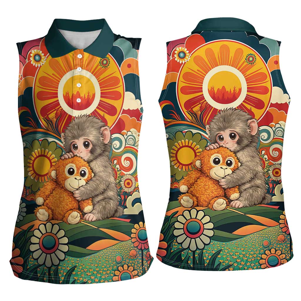 Baby Monkey Punch Women Sleeveless Polo Shirt Retro 70S Hippie Style Groovy Spring