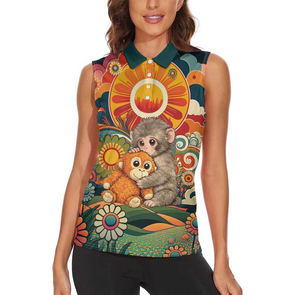 Baby Monkey Punch Women Sleeveless Polo Shirt Retro 70S Hippie Style Groovy Spring