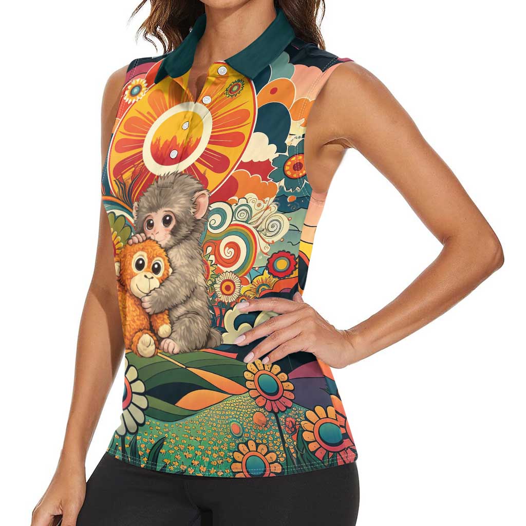 Baby Monkey Punch Women Sleeveless Polo Shirt Retro 70S Hippie Style Groovy Spring