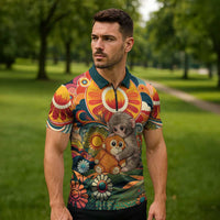 Baby Monkey Punch Zipper Polo Shirt Retro 70S Hippie Style Groovy Spring