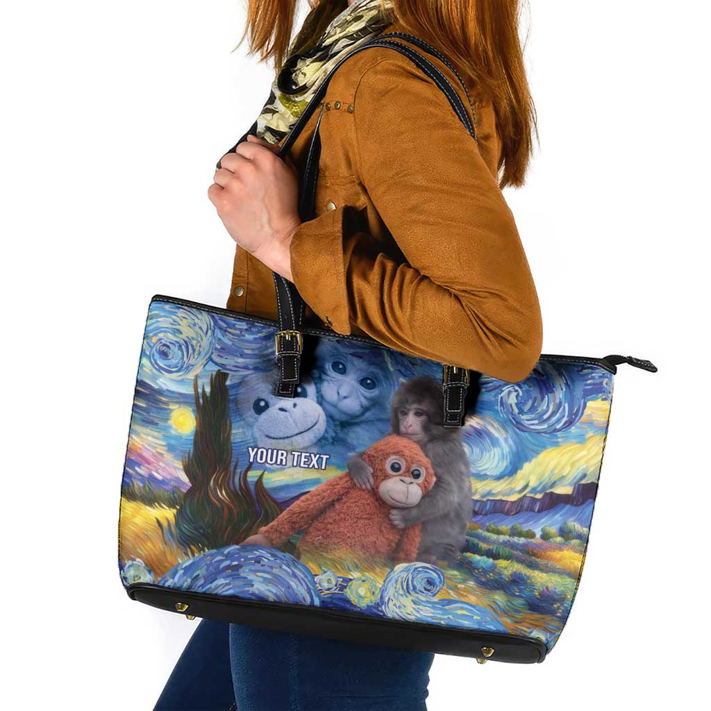 Baby Monkey Punch Personalized Leather Tote Bag Starry Night Inspired