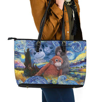 Baby Monkey Punch Personalized Leather Tote Bag Starry Night Inspired