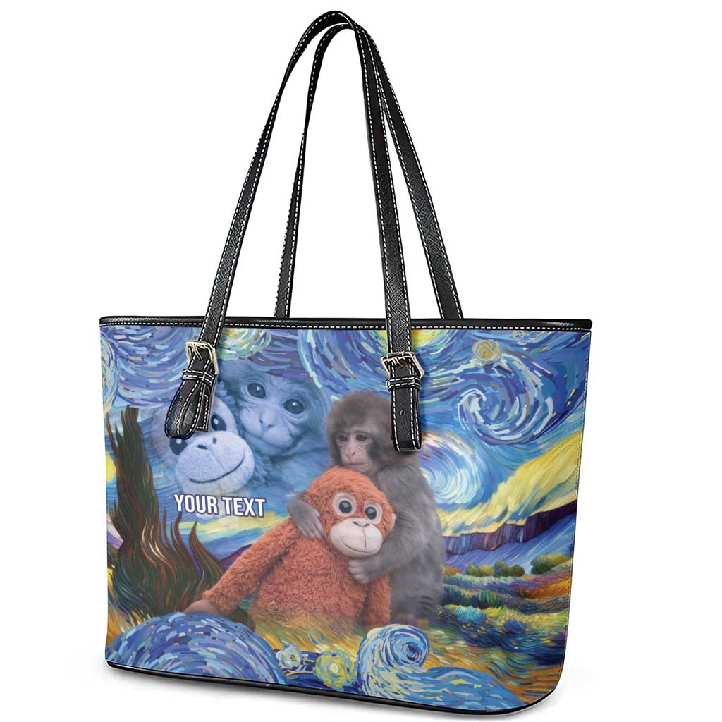 Baby Monkey Punch Personalized Leather Tote Bag Starry Night Inspired