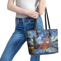 Baby Monkey Punch Personalized Leather Tote Bag Starry Night Inspired