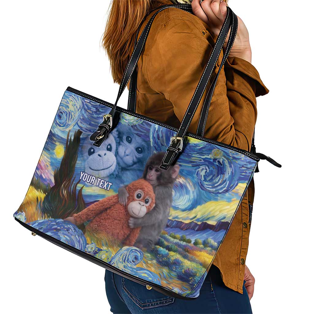 Baby Monkey Punch Personalized Leather Tote Bag Starry Night Inspired