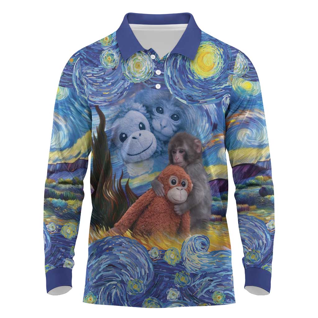 Baby Monkey Punch Personalized Long Sleeve Polo Shirt Starry Night Inspired