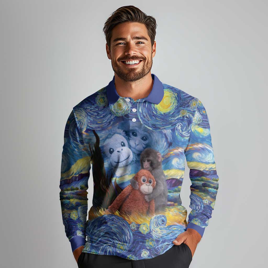 Baby Monkey Punch Personalized Long Sleeve Polo Shirt Starry Night Inspired