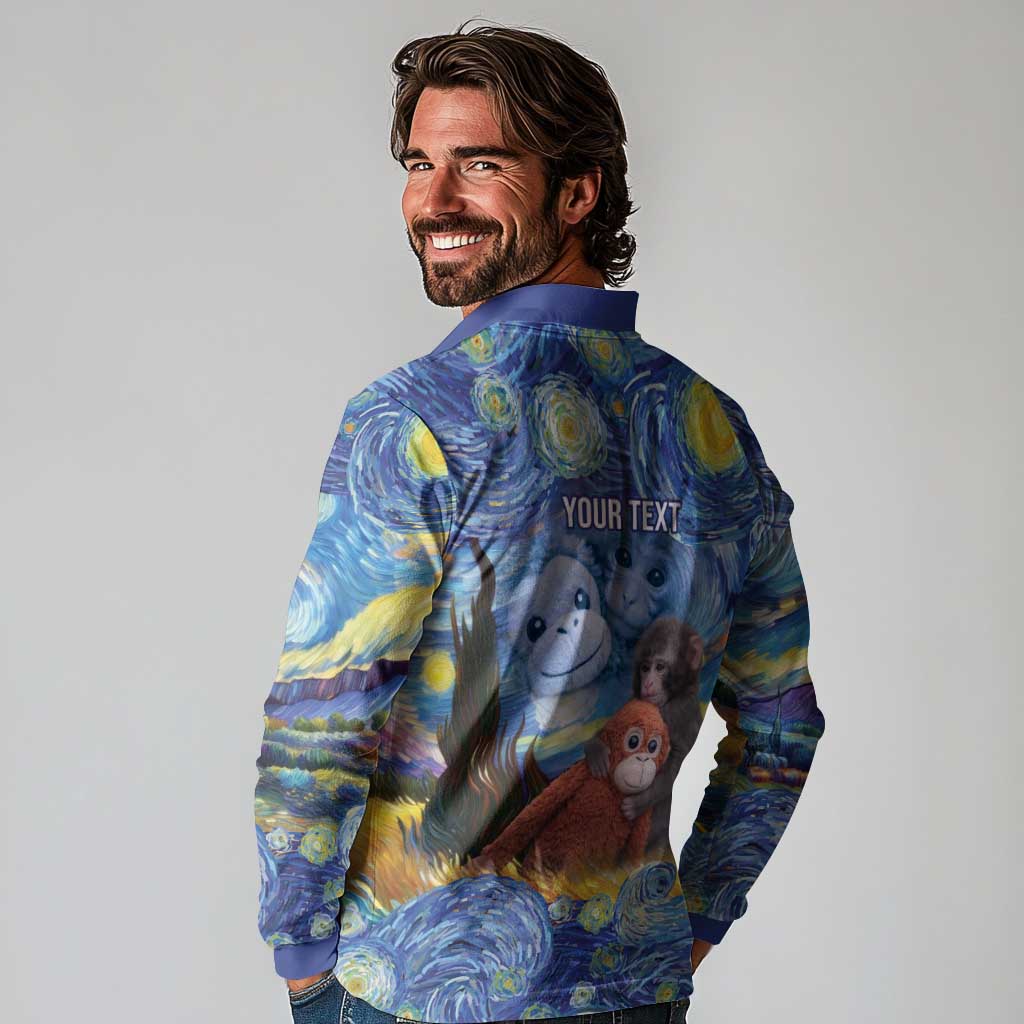 Baby Monkey Punch Personalized Long Sleeve Polo Shirt Starry Night Inspired