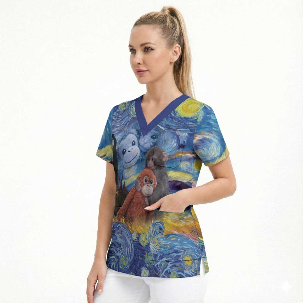 Baby Monkey Punch Personalized Scrub Top Starry Night Inspired
