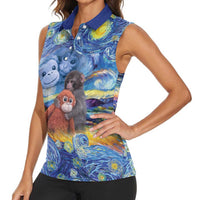 Baby Monkey Punch Personalized Women Sleeveless Polo Shirt Starry Night Inspired