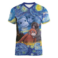 Baby Monkey Punch Personalized Women V-Neck T-Shirt Starry Night Inspired
