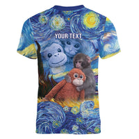 Baby Monkey Punch Personalized Women V-Neck T-Shirt Starry Night Inspired
