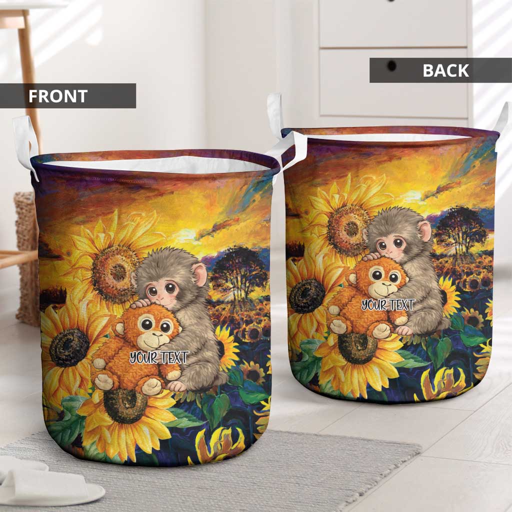 Baby Monkey Punch Personalized Laundry Basket Sunflower Field Oil Painting Style