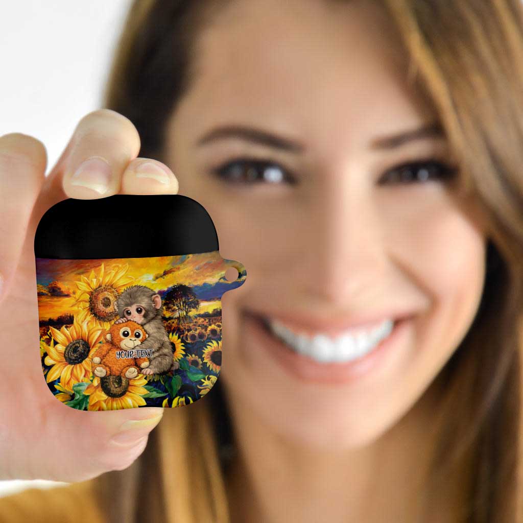 Baby Monkey Punch Personalized AirPods Case Sunflower Field Oil Painting Style