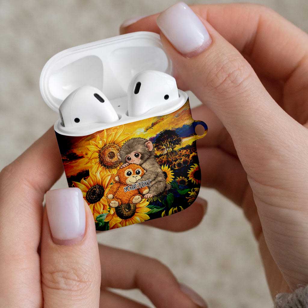 Baby Monkey Punch Personalized AirPods Case Sunflower Field Oil Painting Style