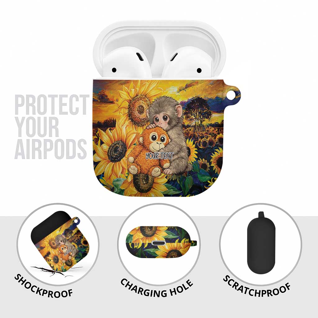 Baby Monkey Punch Personalized AirPods Case Sunflower Field Oil Painting Style