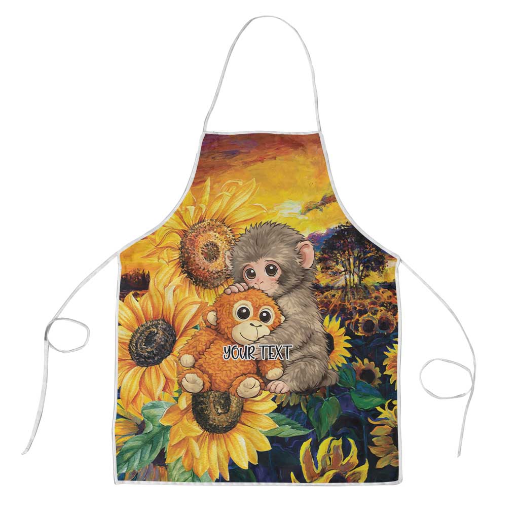 Baby Monkey Punch Personalized Apron Sunflower Field Oil Painting Style