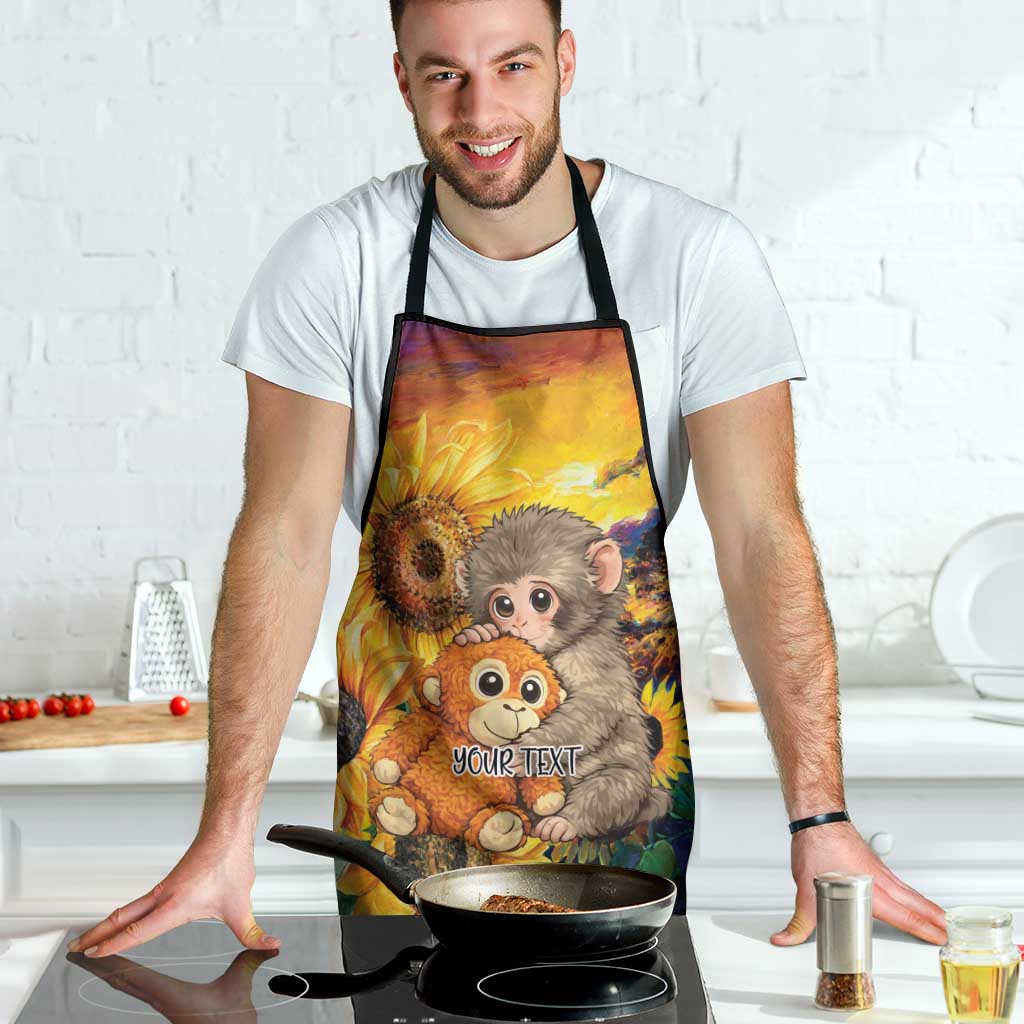 Baby Monkey Punch Personalized Apron Sunflower Field Oil Painting Style