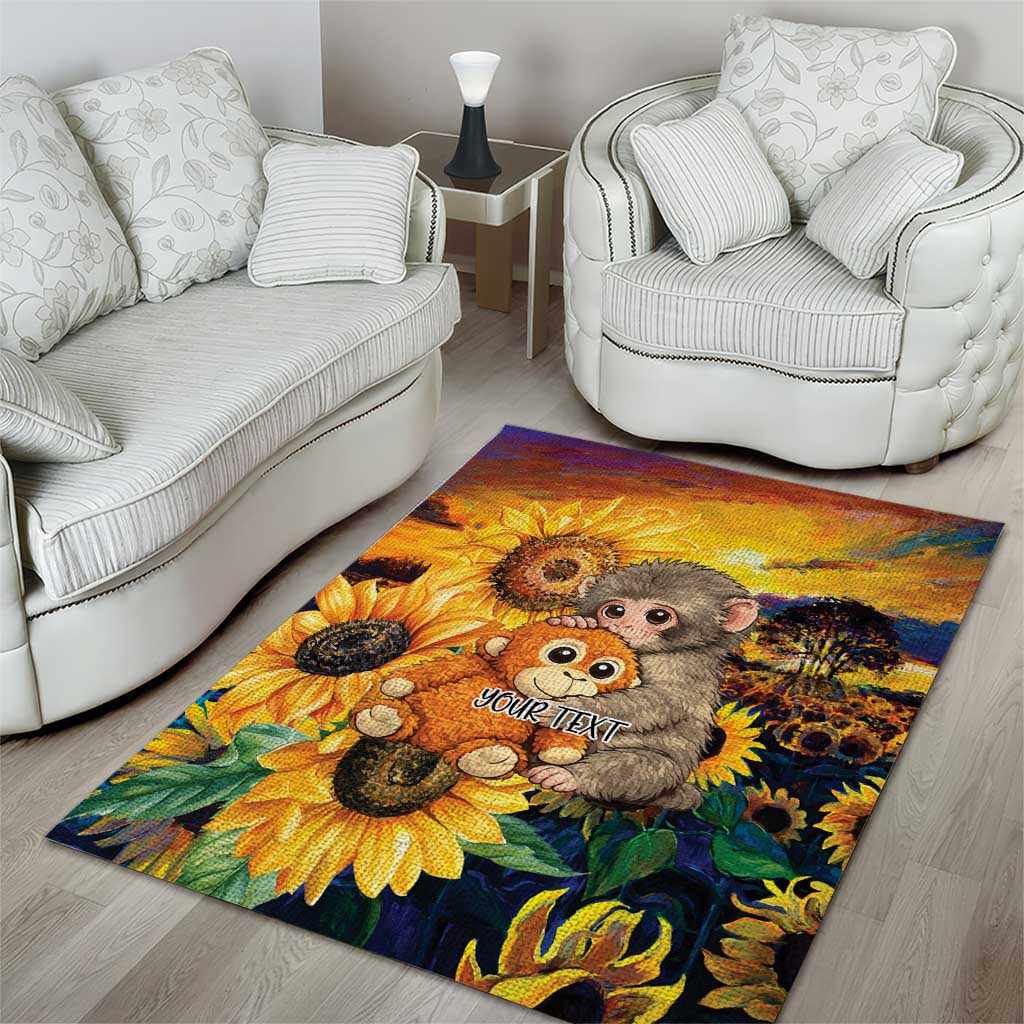 Baby Monkey Punch Personalized Area Rug Sunflower Field Oil Painting Style