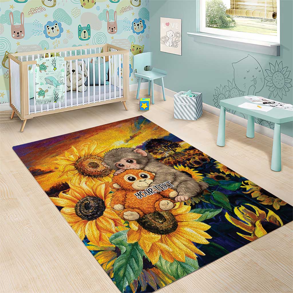 Baby Monkey Punch Personalized Area Rug Sunflower Field Oil Painting Style