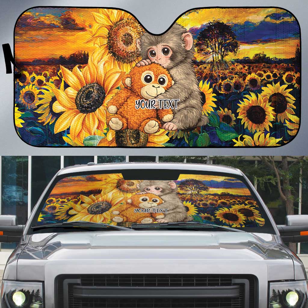 Baby Monkey Punch Personalized Auto Sun Shade Sunflower Field Oil Painting Style