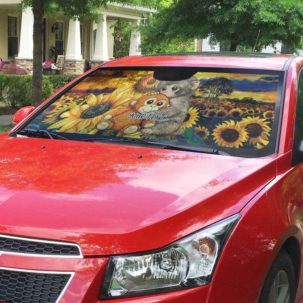 Baby Monkey Punch Personalized Auto Sun Shade Sunflower Field Oil Painting Style