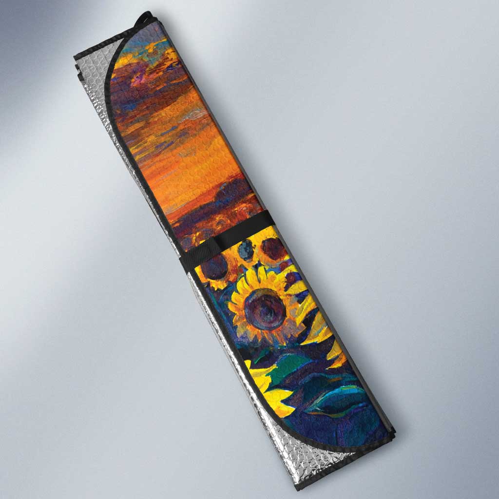 Baby Monkey Punch Personalized Auto Sun Shade Sunflower Field Oil Painting Style