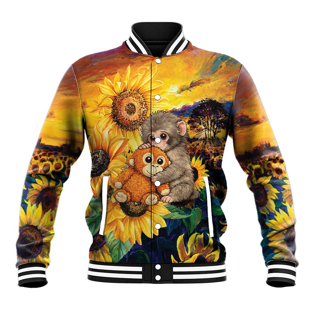 Baby Monkey Punch Personalized Baseball Jacket Sunflower Field Oil Painting Style