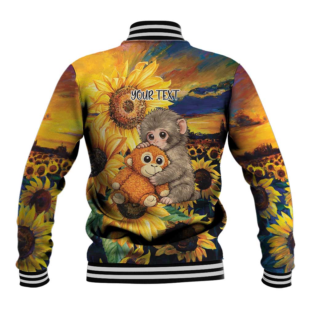 Baby Monkey Punch Personalized Baseball Jacket Sunflower Field Oil Painting Style