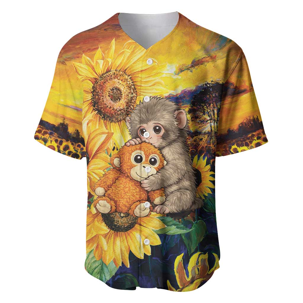 Baby Monkey Punch Personalized Baseball Jersey Sunflower Field Oil Painting Style