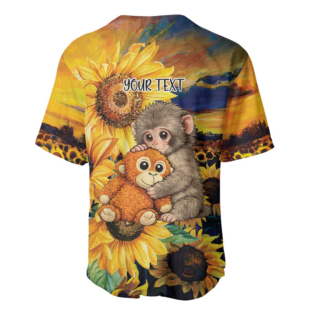 Baby Monkey Punch Personalized Baseball Jersey Sunflower Field Oil Painting Style