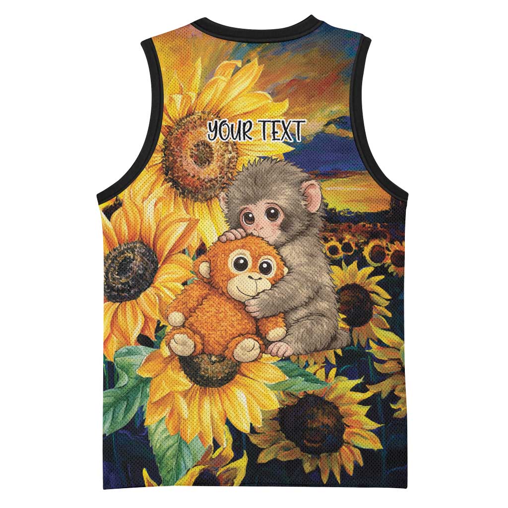 Baby Monkey Punch Personalized Basketball Jersey Sunflower Field Oil Painting Style