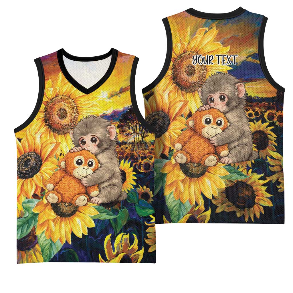 Baby Monkey Punch Personalized Basketball Jersey Sunflower Field Oil Painting Style