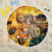 Baby Monkey Punch Personalized Beach Blanket Sunflower Field Oil Painting Style