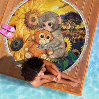 Baby Monkey Punch Personalized Beach Blanket Sunflower Field Oil Painting Style