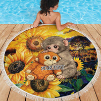 Baby Monkey Punch Personalized Beach Blanket Sunflower Field Oil Painting Style