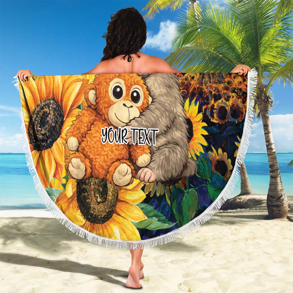 Baby Monkey Punch Personalized Beach Blanket Sunflower Field Oil Painting Style