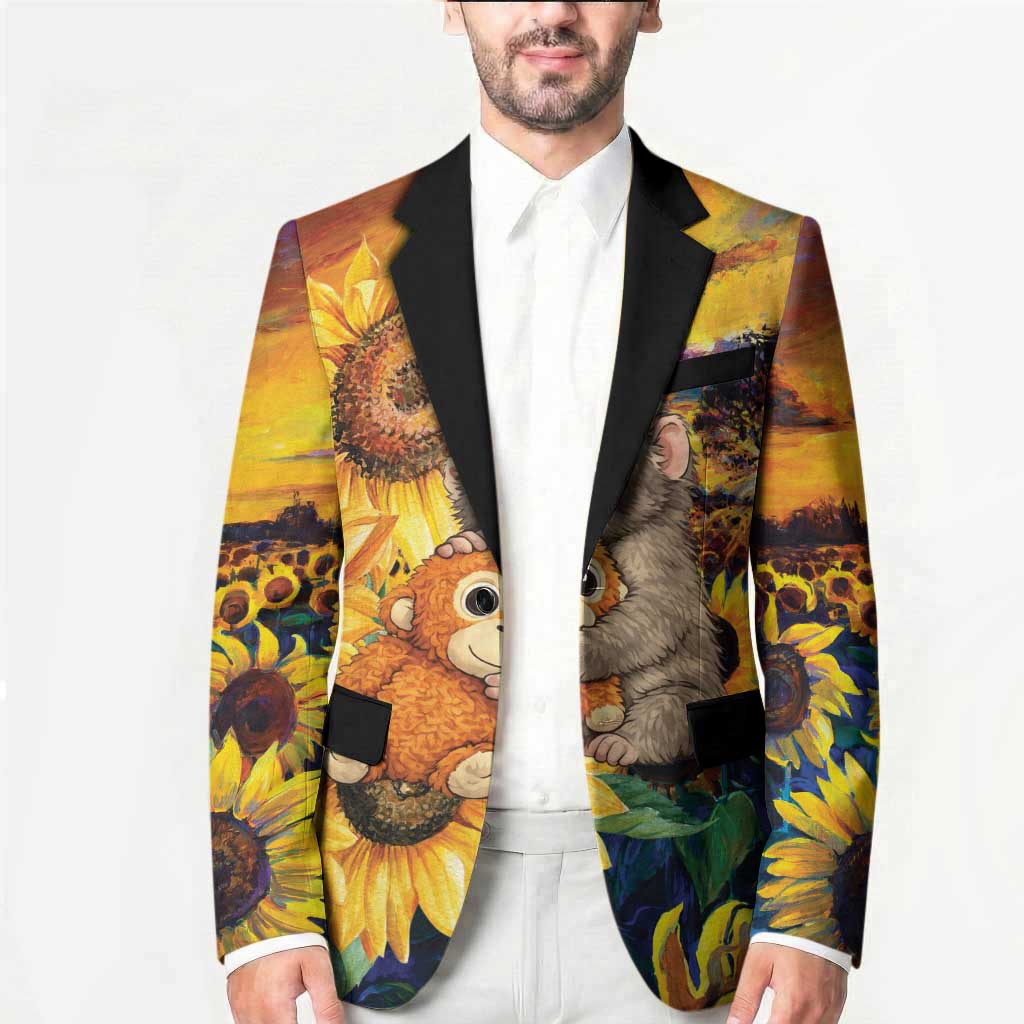 Baby Monkey Punch Personalized Blazer Sunflower Field Oil Painting Style