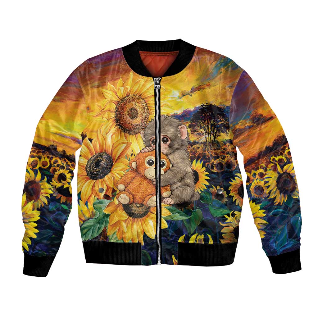 Baby Monkey Punch Personalized Bomber Jacket Sunflower Field Oil Painting Style