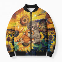 Baby Monkey Punch Personalized Bomber Puffer Jacket Sunflower Field Oil Painting Style