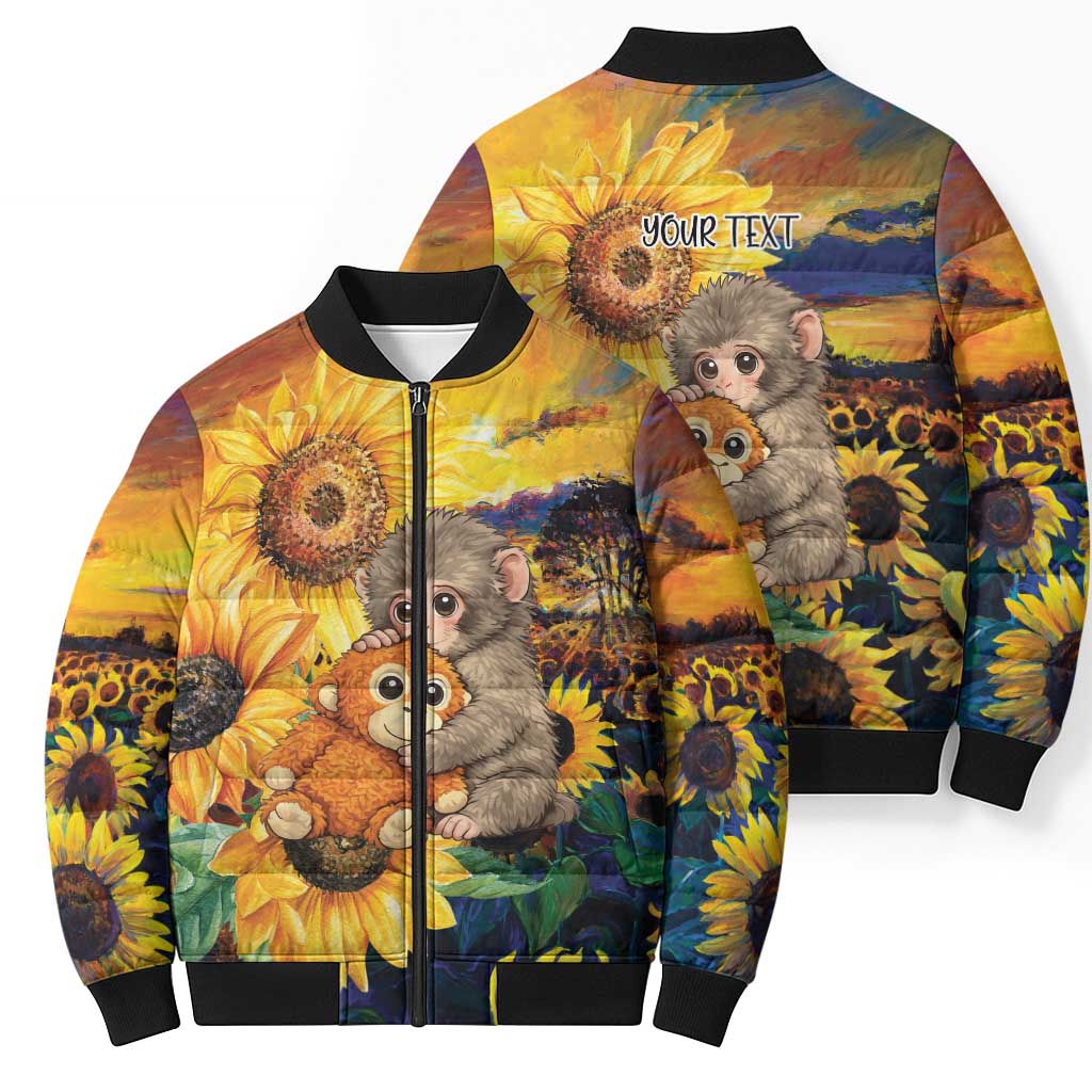 Baby Monkey Punch Personalized Bomber Puffer Jacket Sunflower Field Oil Painting Style