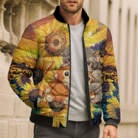 Baby Monkey Punch Personalized Bomber Puffer Jacket Sunflower Field Oil Painting Style