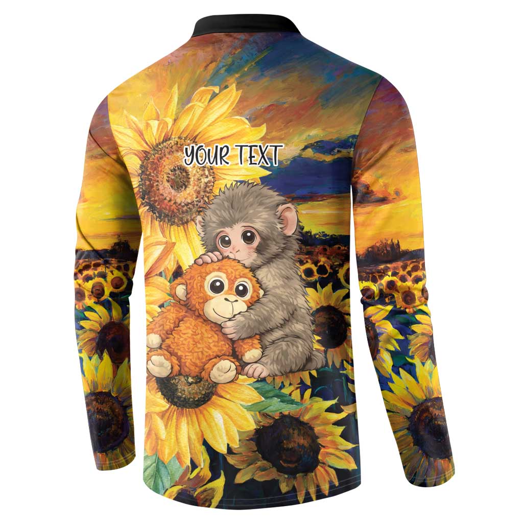 Baby Monkey Punch Personalized Button Sweatshirt Sunflower Field Oil Painting Style