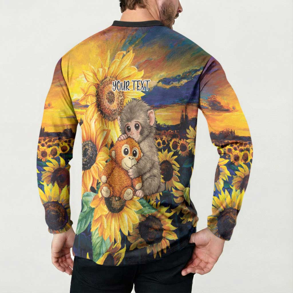 Baby Monkey Punch Personalized Button Sweatshirt Sunflower Field Oil Painting Style